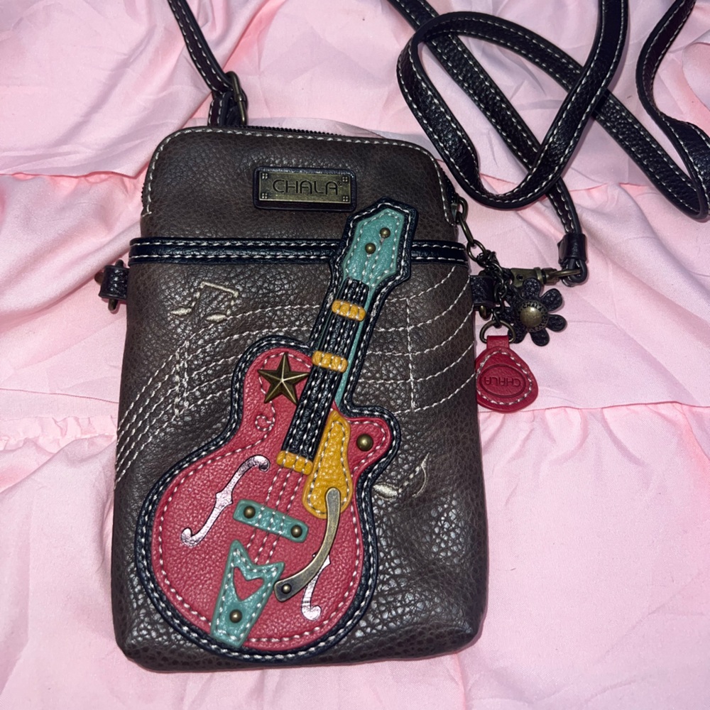 Chala Crossbody Bag with Guitar Design - Brown and Pink